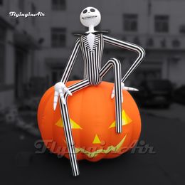 Amazing Large Halloween Inflatable Skeleton Gentleman Sitting On Pumpkin Head Balloon For Party Decoration