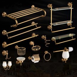 Bath Accessory Set Sassou copper bath towel rack European antique carved bathroom pendant set antique toilet brush