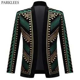 Luxury African Embroidery Cardigan Blazer Jacket Men Shawl Lapel Slim Fit Striped Suit Jacktes Male Party Prom Wedding Costumes 21232v