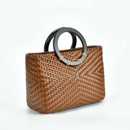 2022 Autumn/Winter New Pure Handmade Woven Bag, Genuine Leather Vegetable Basket, One Shoulder Crossbody Handbag, Ethnic Style 231010
