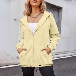 Women's Hoodies Womens Long Sleeve Open Front Casual Jacket Coat Outwear With Pockets Vintage Zip Up Loose Hooded Sweatshirts