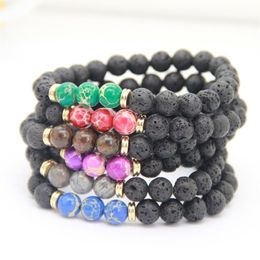 New Couple Bracelet High Quality Black Lava Stone Jewellery Sea Sediment Imperial Beads Stretch women & Mens Energy Yoga Gift Bracel267l