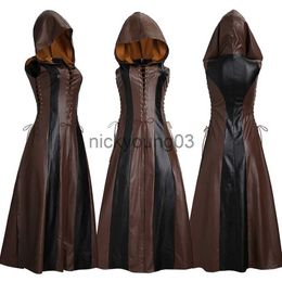 Theme Costume Cosplay Mediaeval Assassins Creed Costume Fashion Sexy Slim Lace Up Leather Long Dress Adult Coats Halloween Women Disfraz Mujer x1010
