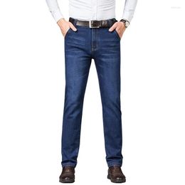 Men's Jeans 2023 Winter Warm Thicken Fleece Slim Straight Soft Elastic Business Casual Denim Pants Brand Male Trousers Blue