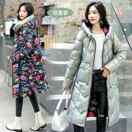 Women's Trench Coats Parkas Women 2023 Thick Print Hooded Warm Double-sided Wear Fashion Down Cotton Coat Female Clothing Winter Jacket