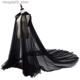 Theme Costume Halloween Come for Women Hood Tulle Cape Cloak Black White Red Wedding Bridals Floor Length Soft Mesh Cloaks Q231010