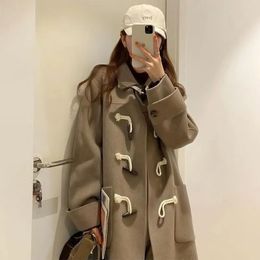 Womens Wool Blends College style Japanese lovely Woollen coat medium length ox horn buckle student JK camel winter autumn 231010