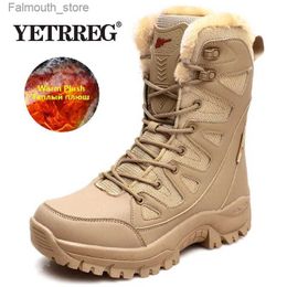 Boots New Warm Plush Snow Boots Lace Up High Top Men's Boots Waterproof Winter Outdoor Boots Anti-Slip Army Work Boots Desert Boots Q231010