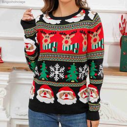 Women's Sweaters Women Classic Pullover Ribbed Printed Sweater Casual Crew Neck Winter Warm Sweater Loose Fit Thick Christmas Deer Daily OutfitL231010