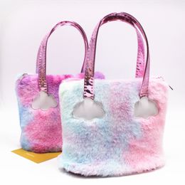 New Girls Unicorn Colour Handbag Lovely Kids One Shoulder Bags Plush Cartoon Children Hand Bag Pink Purple M265M