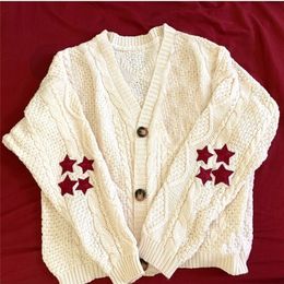 Women's Knits Tees S-2XL Women Casual Tay Red Star Beige Lor Loose Embroidered Knitted Cardigan Warm Swif T Button Long Sleeves Sweater Cardigans 231005