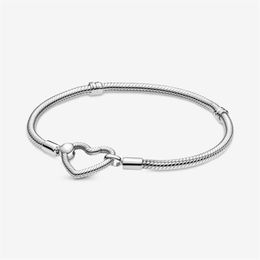 Charm 925 Sterling Silver Moments Heart Closure Snake Chain Bracelet Fit Authentic European Dangle Charm For Women Fashion Wedding234U