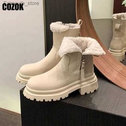 Boots Winter Snow Boots Women Motorcycle Ankle Boot Ladies Chunky Heels 2023 New Short Plush Furry Female Shoes Thick Bottom Zip Warm Q231010