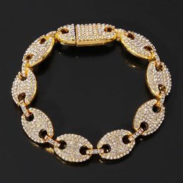 Charm Bracelets Hip-hop Iced Out Coffee Bean Bracelet Shine Cubic Zircon For Man Women Wrist Fashion Rock Jewellery Pub Cool Gift Fr242K