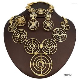 Necklace Earrings Set Italian Gold Plated Jewellery Round Shape Design And Bangle Ring 4Pcs For Anniversary Bridel Party Gifts