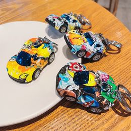 Creative alloy patterned rebound sports car keychain exquisite car keychain hanging accessories bags hanging decorations small gifts