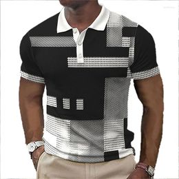 Men's Polos Retro Polo Shirt 3d Printing Geometric Stitching Street Tops Tees Men Clothing Oversized-Shirts Daily Casual Short Sleeves