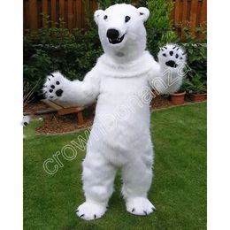 2024 Length Fur White Bear Mascot Costumes Halloween Cartoon Character Outfit Suit Xmas Outdoor Party Outfit Unisex Promotional Advertising Clothings