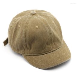 Ball Caps Short Brim Baseball Cap For Men Soft Top Washed Cotton Summer Women Plain Color Sun Hats