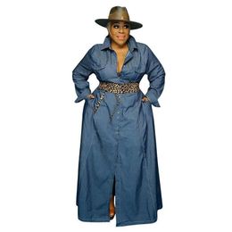 Plus Size Dresses Fall Clothes Maxi For Women Turn Down Collar Casual Long Sleeve Dress Denim Whole DropPlus223M