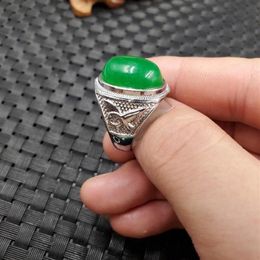 Cluster Rings Green Emerald Jade Silver Ring Men Fine Jewelry Genuine Natural Certified Jades Stone Accessories Jewellery For Male202G