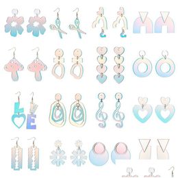 Stud Stud Yaologe Acrylic Geometric Heart Flowers Drop Earrings For Women Trendy Girls Iridescent Laser Ear Jewelry Casual Gifts Bijou Dh4Ny