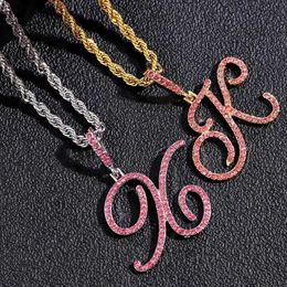 Pendant Necklaces Men Women Stainless Steel Chain Necklace Shiny Crystal Cursive Letters Twist Rope Jewellery Drop Shipping