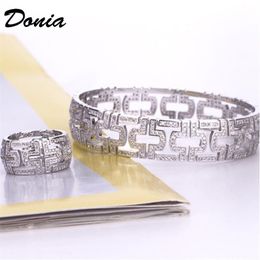 Donia jewelry luxury bangle party European and American fashion large classic geometric copper micro-inlaid zircon ring set women&3100