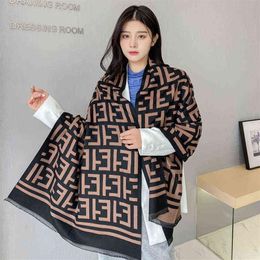 Fashionable Korean Version of Wild F Letter Imitation Cashmere Scarf Men and Women Warm Winter Thick Shawl Student Y1122243M