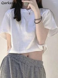 Women's T Shirts Short Sleeve T-shirts Women Vintage Korean Style Harajuku Crop Tops Summer Office Ladies Fashion All-match Casual Aesthetic