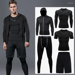 Men's Tracksuits Morning Running Skin-tight Garment Clothes Five Piece Quick Drying Basketball Training Leggings Fi