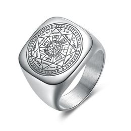 Solomon Rings for Men Silver Color Magic Runes Stainless Steel Signet Rings Pagan Amulet Male Jewelry221g