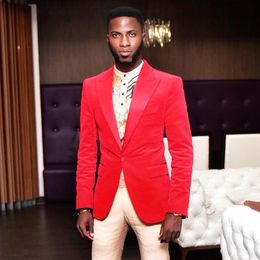 Red Velvet Wedding Tuxedos Slim Fit Mens Suits Peaked Lapel Blazers One Button Formal Suit Only Jacket