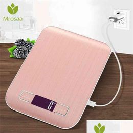 Measuring Tools 5Kg/10Kg Electronic Usb Charging Kitchen Scale Digital Food Stainless Steel Weighing Lcd Uring Tools Household 210728 Dhabc