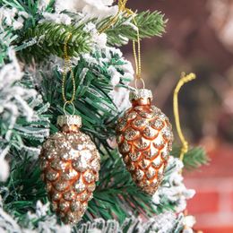 Christmas Decorations 12 PCS Christmas Glitter Glass Pine ConePendants Merry Christmas Tree Decorations For Home Xmas Ornaments Hanging Pendants 231010