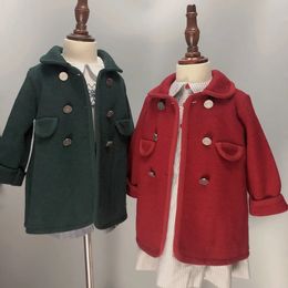 Coat Girls Boys Woollen Winter Green Red Warm Slim Christmas Eid Clothing British Royal Style Children Vintage 231009