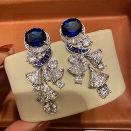 Luxury Dangle Earrings Copper Full Crystal Diva Dream Brand Designer Full Crystal Blue Multi Fan Shape Charm Drop Earrings For Women Jewellery