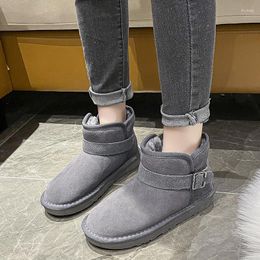 Boots Winter Basic Warm Shoes For Women Slip-on Women's Ankle Flat With Casual Plus Size Buckle Ladies Snow