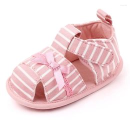 Sandals Kruleepo 0-3Y Baby Kids Girls Striped Colour Bowtie Slipper Shoes Children Spring Summer Cotton Fabric Bottom Sandalias