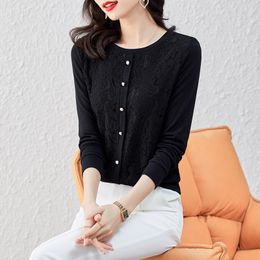 Women's T Shirts Elegant And Comfortable Knitted Lace Fashionable Long Sleeve Bottoming Shirt With Unique Design For Trendy Ladies