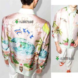 Silk shirt Casablanca style surf club 21ss wave gradient flower silk long sleeve shirt241w