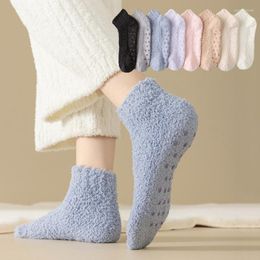 Women Socks Coloured Coral Velvet Mid Length Winter Plush Thickened Non Slip Floor Solid Colour Girls Fashion