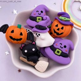 Other Event Party Supplies Resin Kawaii Colorful Pumpkin Demon Broom Elf Purple Hat Flat back Cartoon Figurines 10PCS Scrapbooks DIY Halloween Decor Crafts Q231010