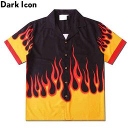 Dark Icon Flame Shirt Men Vintage Street Men's Shirt Summer Hawaiian Shirt Man Clothing 210610284H
