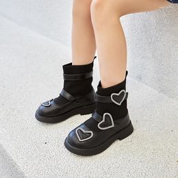 Boots 2023 Autumn Girls Korean Fashion Casual Kids PU Princess Shoes Comfortable Non-slip Socks Single