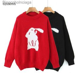 Women's Sweaters GJXSDNX TRAF 2023 Autumn Winter Rabbit Sweater Flocking Thick Warm Loose O-neck Casual Vintage Sweet Christmas Streetwear TopsL231010