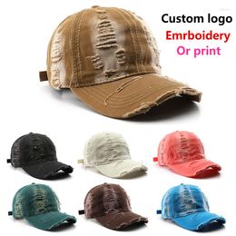 Ball Caps Adult Custom Logo Distressed Sports Hat Vintage Adjustable Hip Hop Baseball Cap Ripped Cotton Snapback