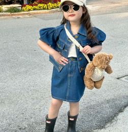 Clothing Sets 2023 Styles Girls 2Pcs Set Denim Shirt Skirt Summer Fashion Kids Suits 2-8 Years