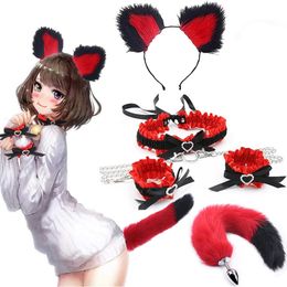 Bondage Tail Metal Anal Plug Ears Neck Handcuffs Sex Toys For Women Bdsm Sexy Set Erotic Bar Flirting 18 Adult Games 231010