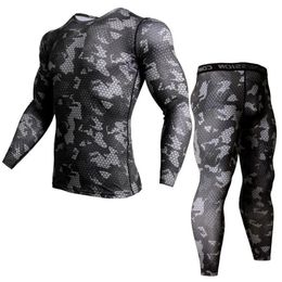 Men's Thermal Underwear Compression Men's Sports underwear MMA rash guard Male Fitness Leggings Jogging Tshirt Quick dry Gym Workout Sport suit 4XL 231010